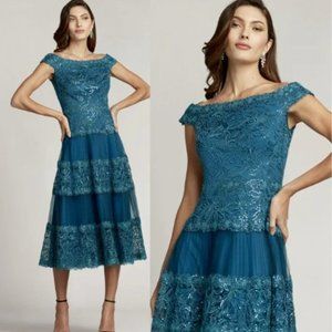 NWT Tadashi Shoji Alya Sequin Embroidered Midi Dress Size 6 in Atlantic Blue